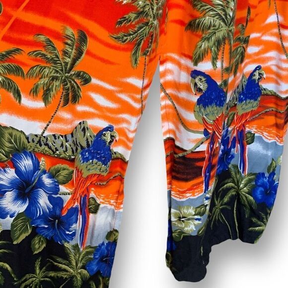 Vintage Maxi Dress Hawaiian Print Red Blue Pattern Floral Smocked Top Tropical - Picture 6 of 8